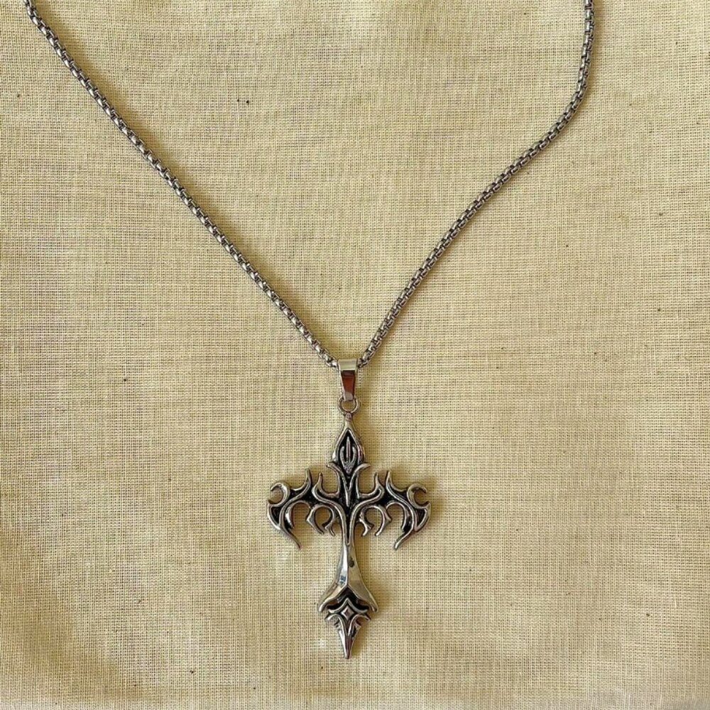 y2k 2000s vintage retro heavy metal punk gothic emo cross pendant chain necklace